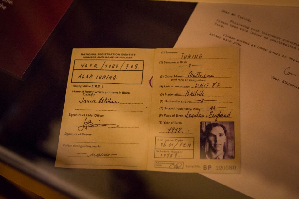 ID card of Alan Turing (played by Benedict Cumberbatch) in an exhibition about the movie 