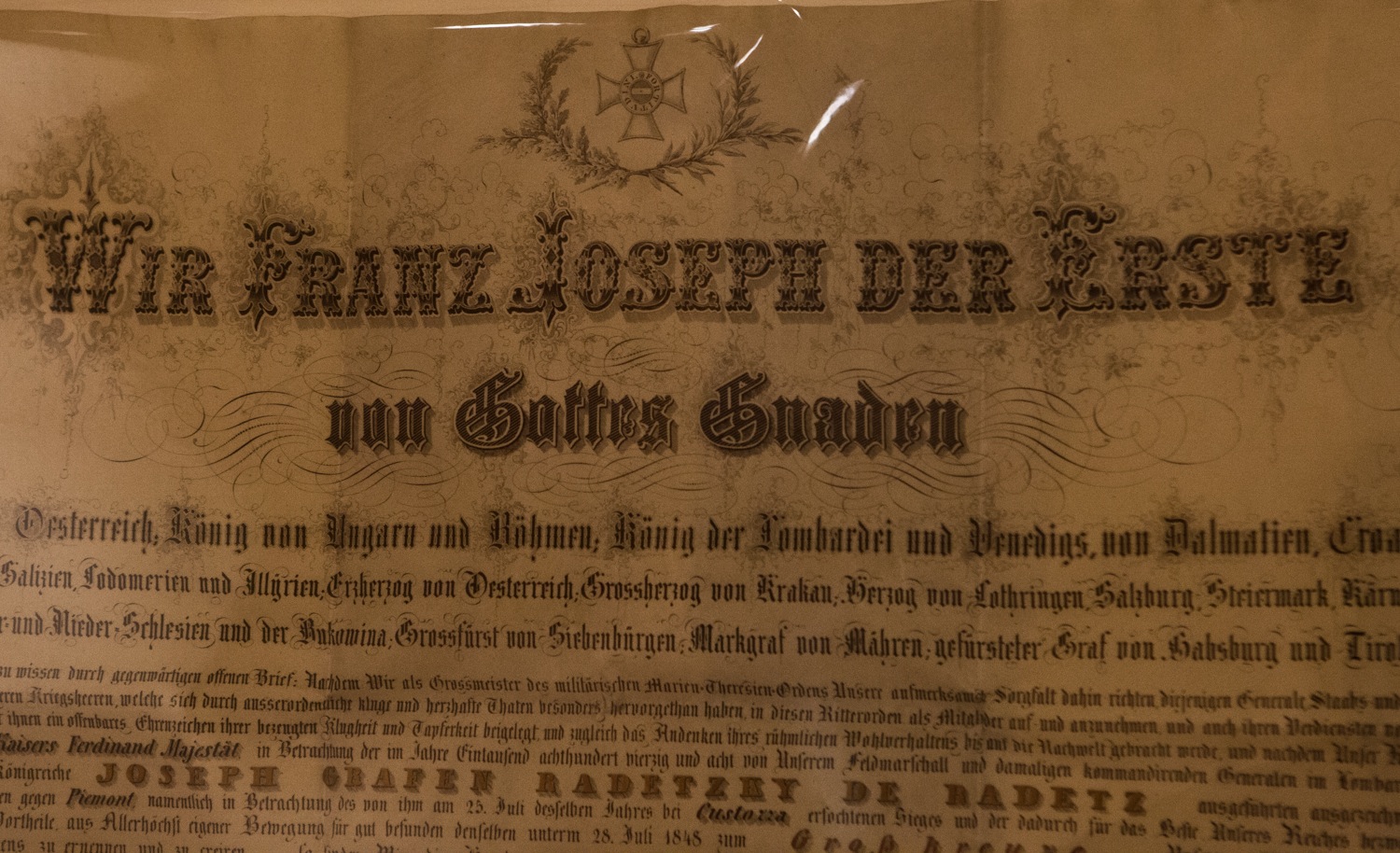 Kundmachung zur Verleihung des Großkreuzes des Militär-Maria Theresien Ordens an Josef Wenzel Graf Radetzky von Radetz (Heeresgeschichtliches Museum, Wien)